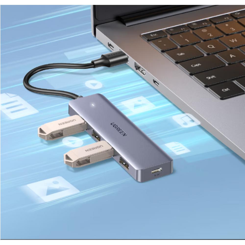 绿联 USB3.0分线器扩展坞 高速4口集线器HUB拓展坞 适用笔记本电脑一拖多接口转换器转接头带供电口 0.15米