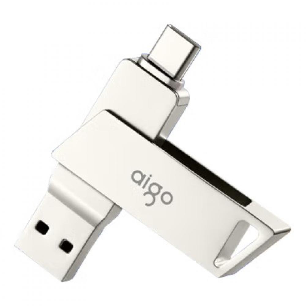 爱国者（aigo）64GB Type-C USB3.1 手机U盘 U350 银色 双接口手机电脑两用