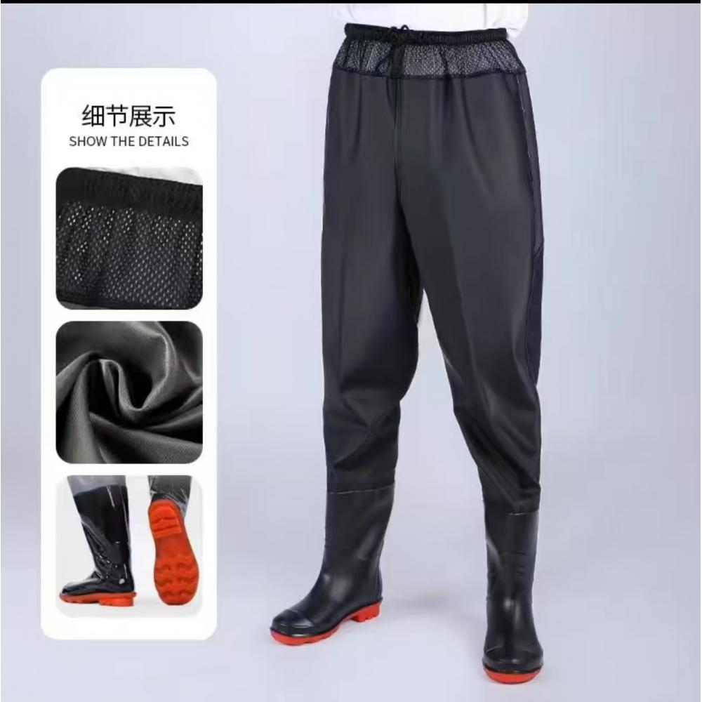 齐腰下水裤加厚半身防水雨裤带雨鞋皮叉涉水服男连体